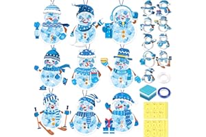 Renbuzhu 42PCS Winter Crafts Bulk: Snowman Paper Suncatchers DIY Kit for Christmas Holiday Activities Decorations, Window Stained Glass Effect Art Ornaments
