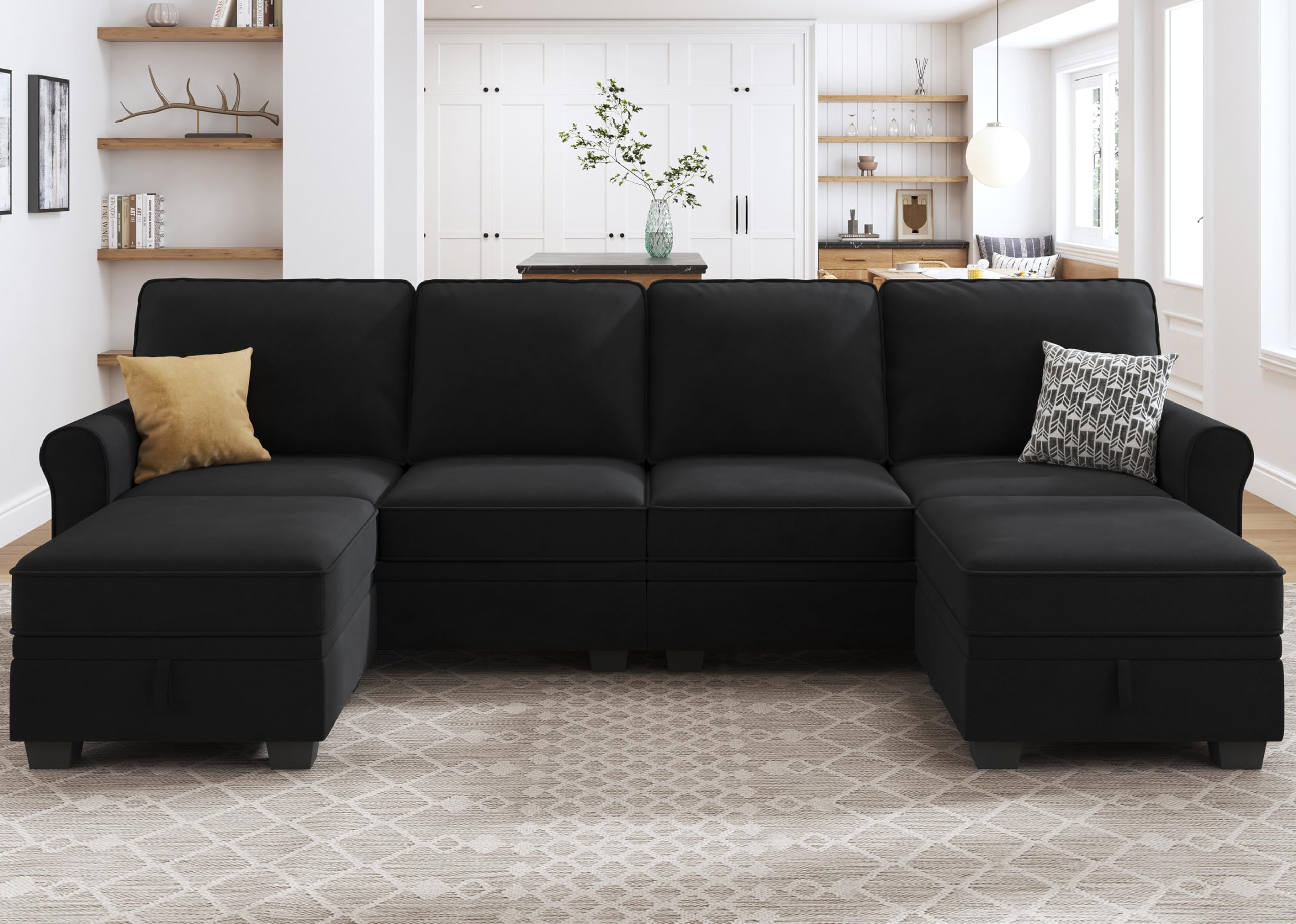 Photo 1 of *PARTIAL SET*
HONBAY Sectional Sofa with Storage Seat Velvet U Shaped Couch with Reversible Chaise Convertible Sectional Couches for Living Room,Black Velvet