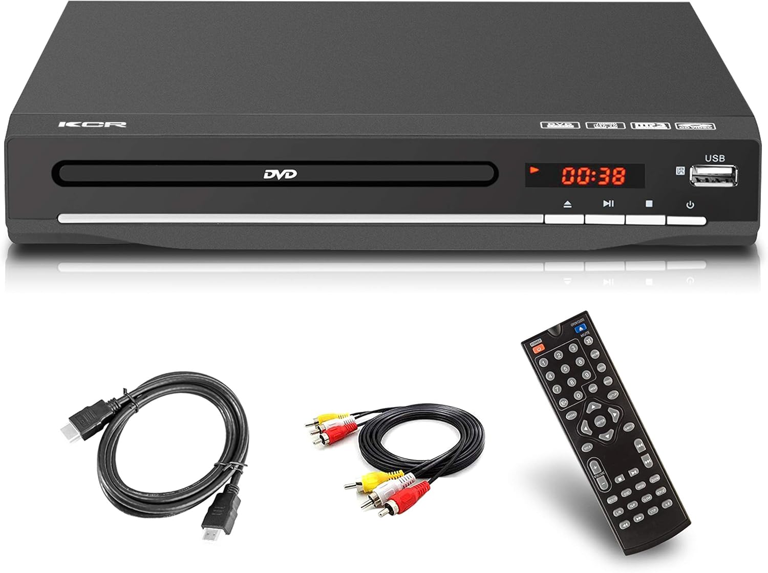 KCR DVD Player for TV DVD/CD/MP3/AVI with USB Port, HDMI and AV output (HDMI and AV cable included)