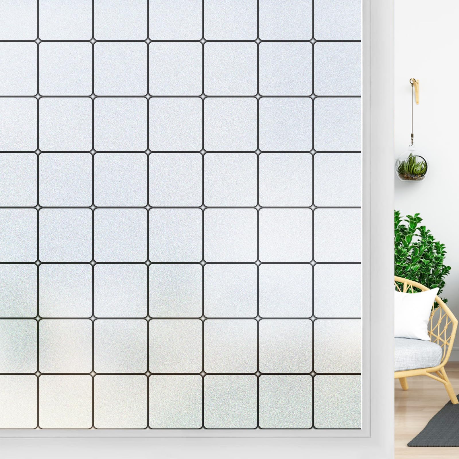 Photo 1 of **2 ROLLS**Windimiley Window Privacy Film Frosted Glass Static Cling Black Lattice Bathroom Decorative Sticker Heat Control Uv Sun Blocking Opaque Vinyl Non-Adhesive Removable Door Covering, 17.5 x 78.7In, Pure(2)