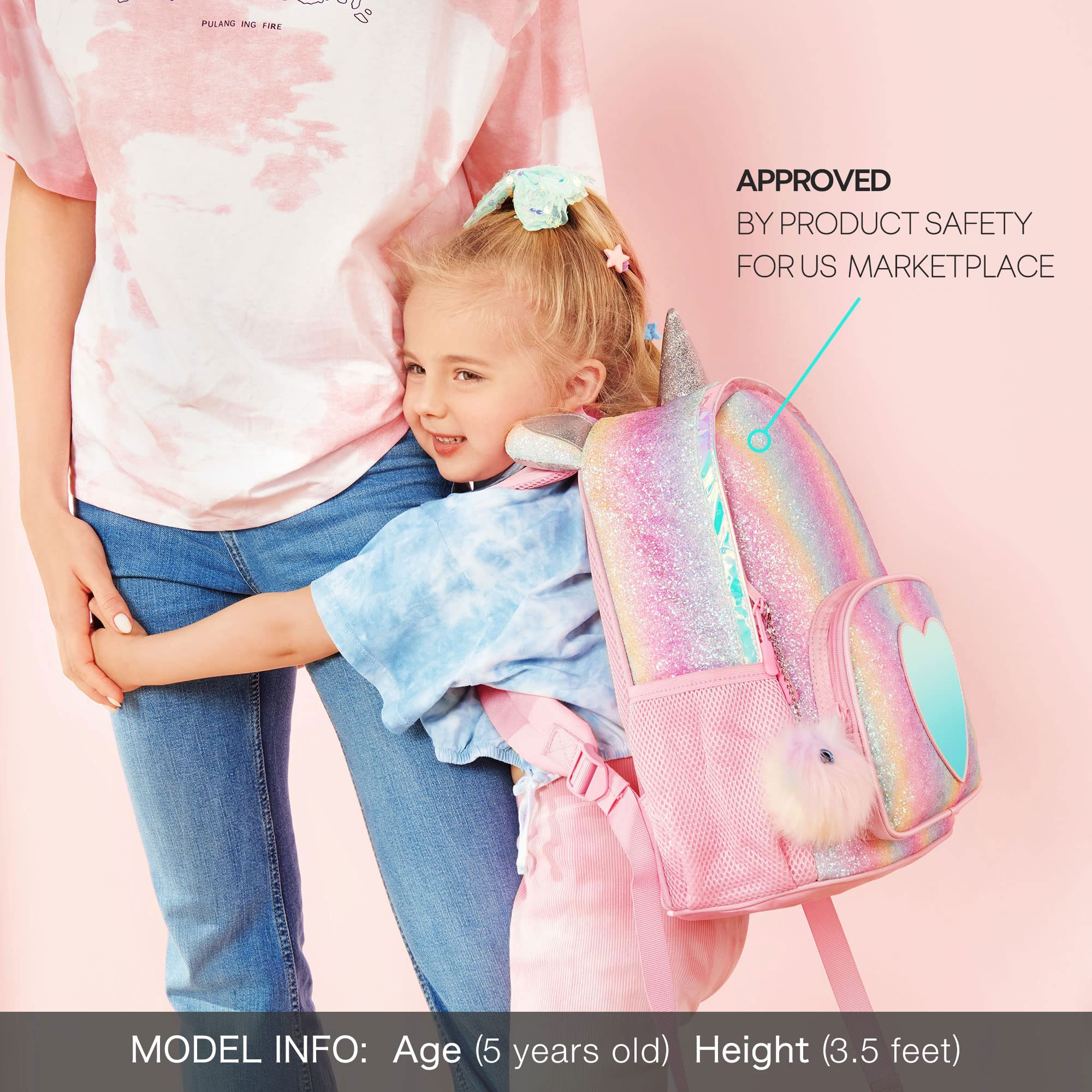 mibasies Girls Backpack for Kids, Unicorn Backpack for Girls, Glitter Rainbow Elementary School Backpack（Glitter Rainbow）