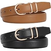 JASGOOD 2 Pack Women Leather Belt for Jeans Ladies Belts for Dresses Pants Plus Size Work Belt with Gold Buckle