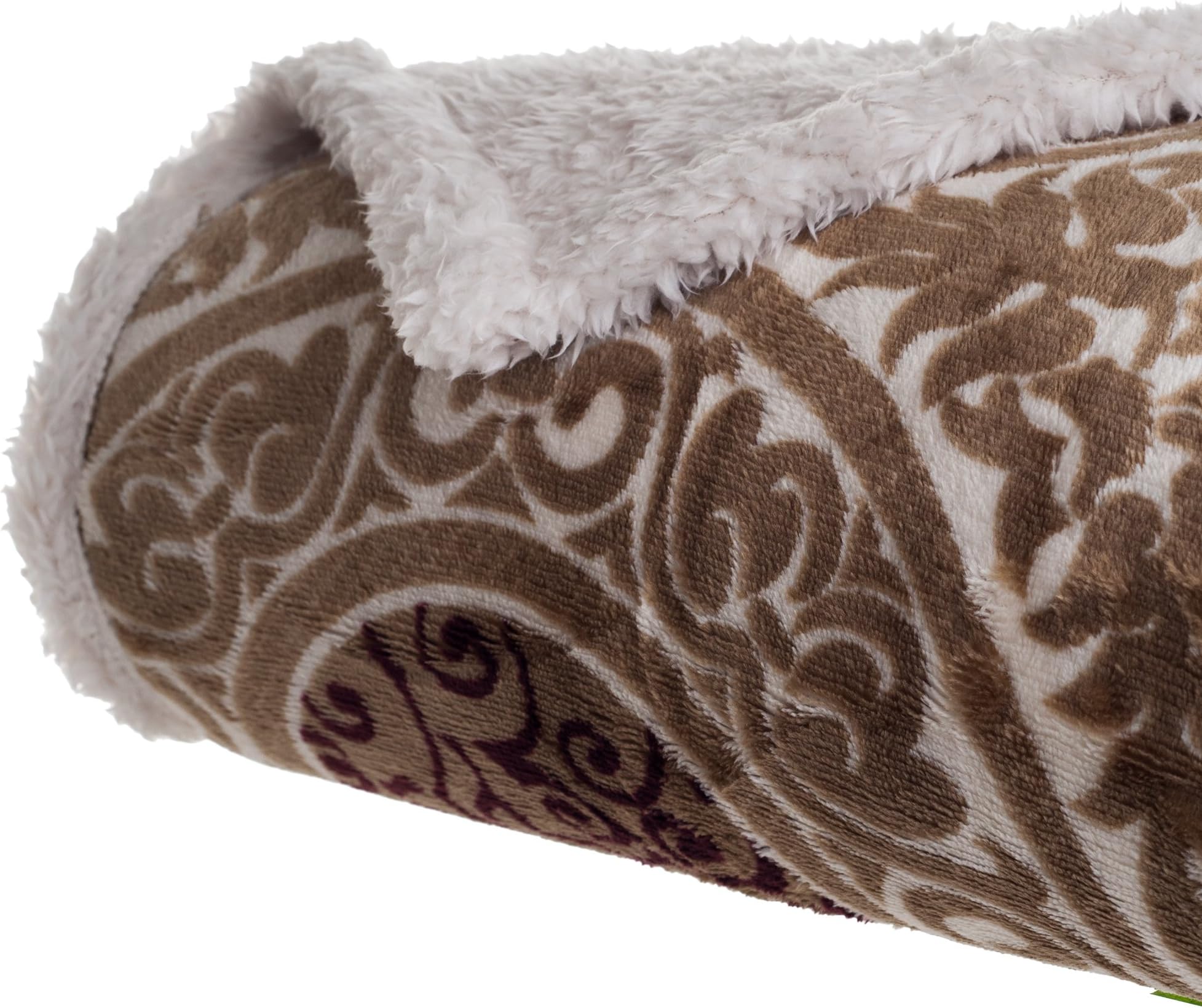 Bedford Home Printed Coral Soft Fleece Sherpa Throw Blanket, Brown