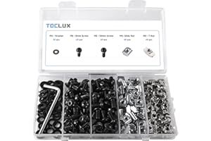 TOCLUX 200pcs 2020 Series M5 T Nut and Black Screw Kit – Sliding & Drop-in T-Nuts, M5x8 & 10mm Black Screws, Washers, Hex Wrench – for 6mm T-Slot Aluminum Extrusion Accessories Extruded Aluminum Hardware
