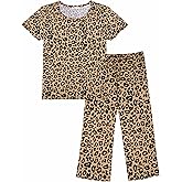 Ekouaer Women's Pajamas Set Short Sleeve Sleepwear 2 Piece Round Neck Top Capri Pants Loungewear with Pockets