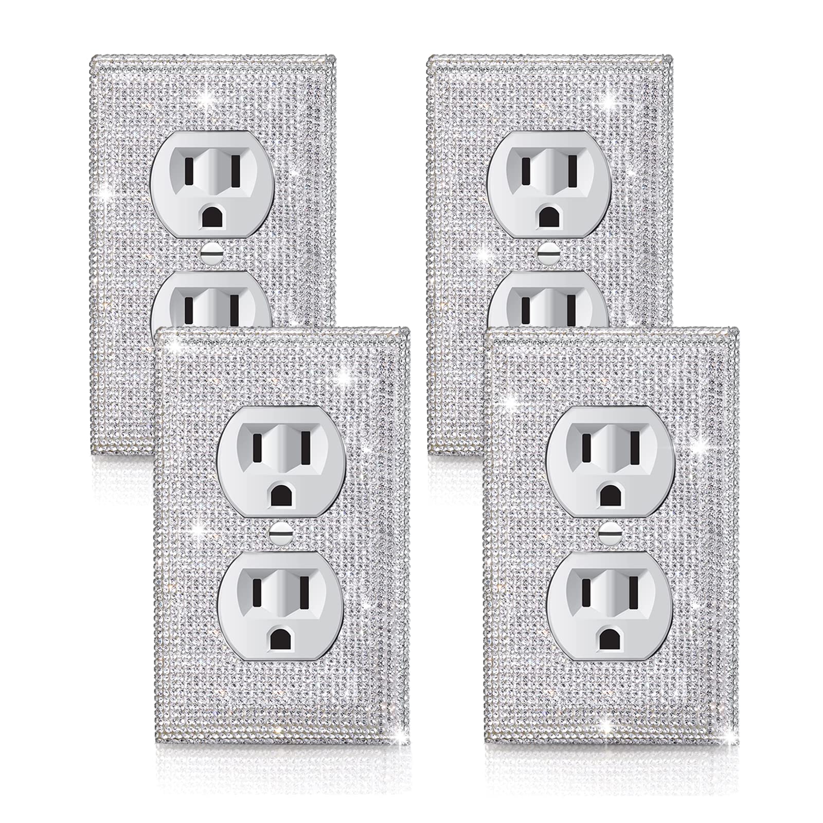 Photo 1 of Outlet Covers Shiny Silver Rhinestones Wall Plate 1 Gang Toggle Light Switch Cover Decorative Durable Switch Covers