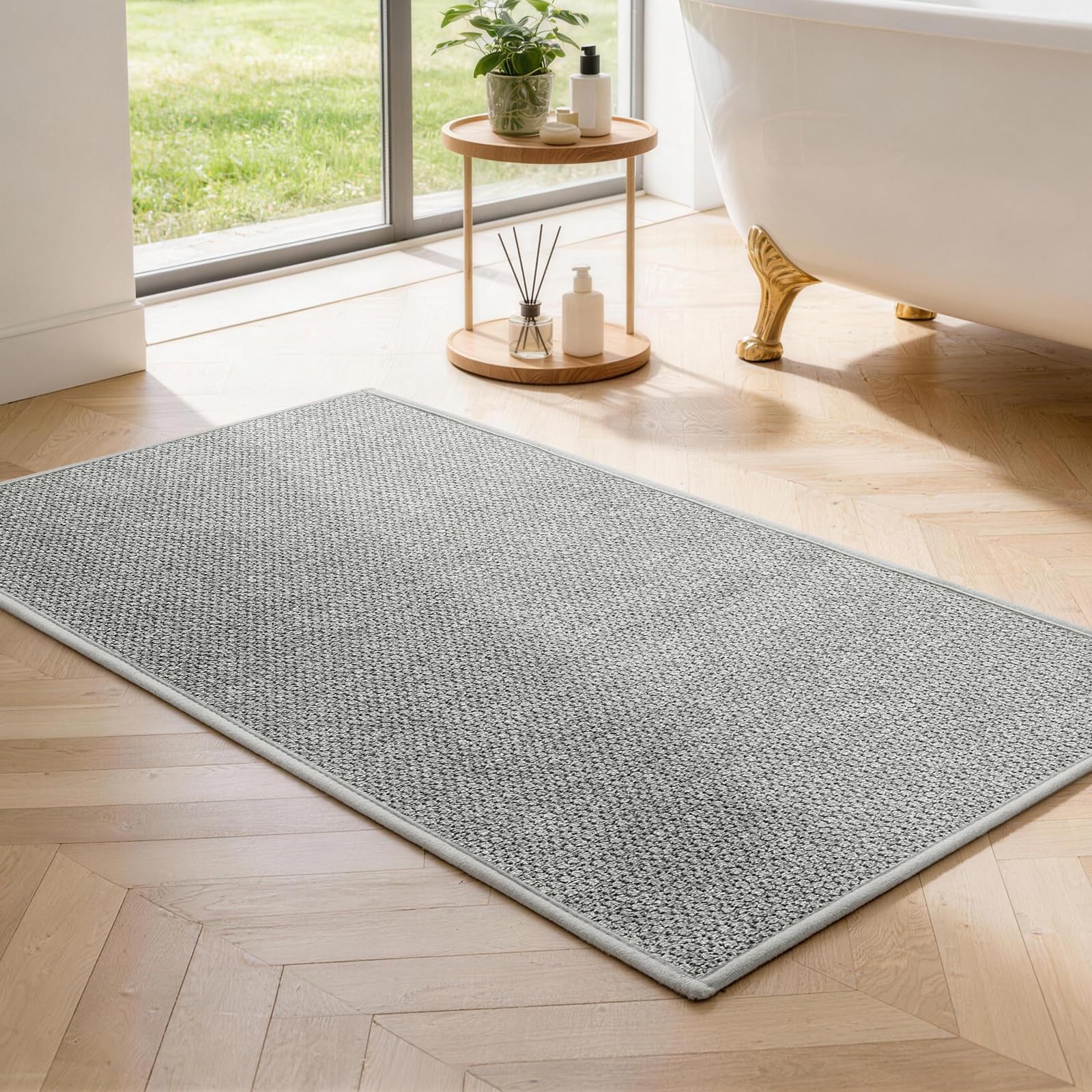 YIHOUSE Bathroom Rugs 17"x32", Ultra Thin Bath Rugs, Non Slip Quick Dry Absorbent Machine Washable Bath Mat for Home Decor, Grey