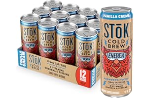 SToK Cold Brew Energy Vanilla Cream, Energy Coffee Beverage with 195mg Caffeine to Help Support Focus, Canned Coffee with B-Vitamins, Guarana and Ginseng,11 fl oz, 12pk