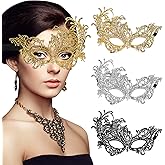 Ptwola 3 Pcs Couples Lace Masks Halloween Men Women's Masquerade Masks Lace Eye Mask Half Face Headpiece Disguise for Lady Venetian Ball Proms Party Costume Halloween Carnival Fancy Dress Night