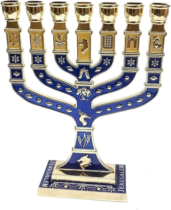 Golden Menorah 7 Branch 12 Tribes Of Israel Jerusalem
