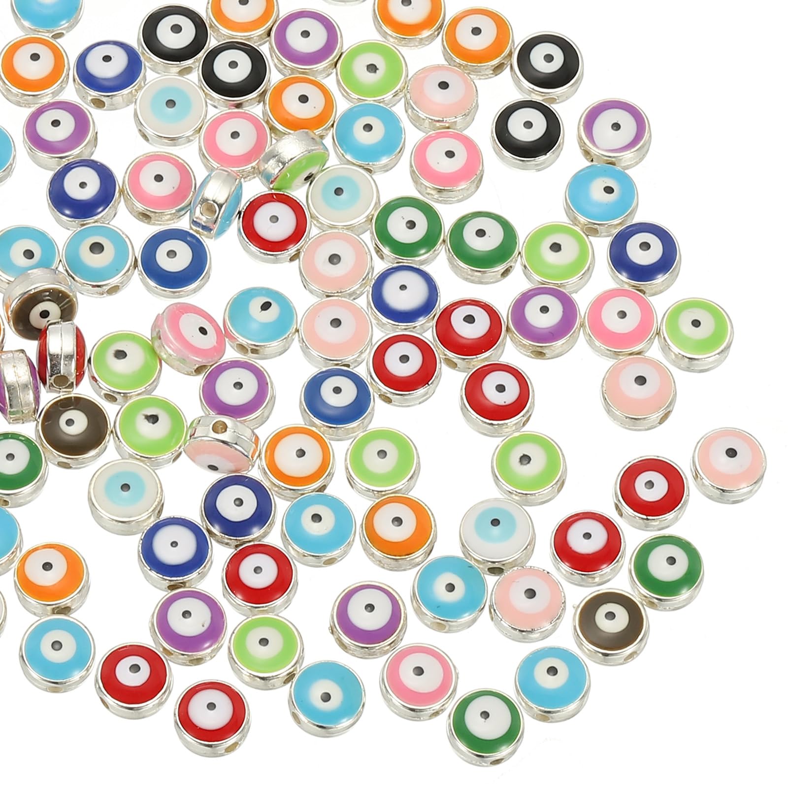 Photo 1 of PATIKIL 8mm Evil Eye Beads, 100 Pcs Flat Round Turkish Evil Eye Charm with Silver Edge Spacer Beads Eyeball Bead for Bracelet DIY Necklace Earrings Making, Mix Color