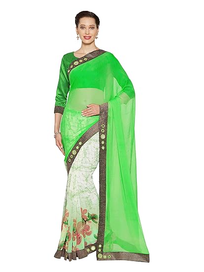 Womens Chiffon & Georgette Half N Half Saree With Blouse Piece