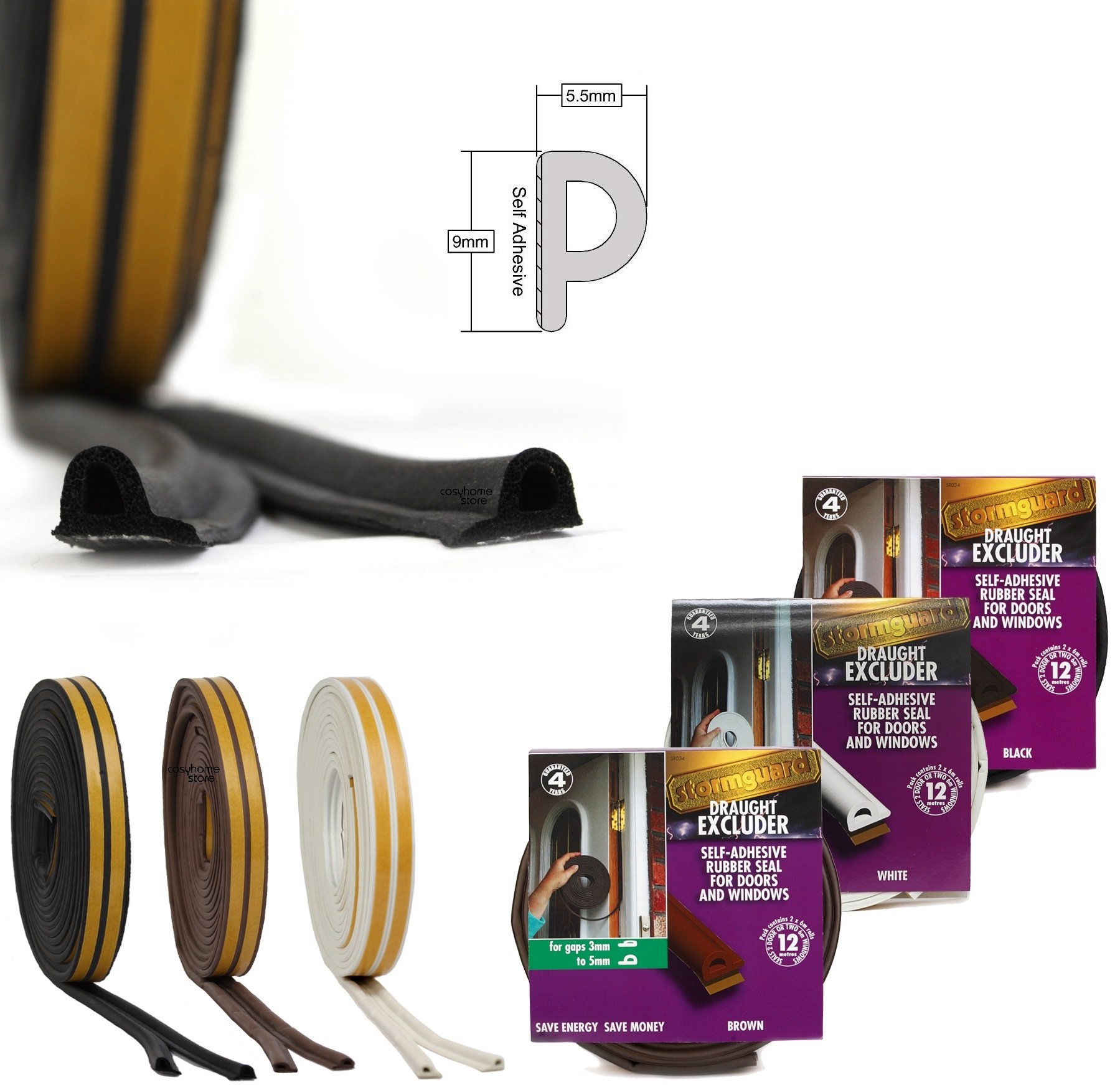 Stormguard 05SR034010MBL 10m Self Adhesive Draught Excluder Seal - Black