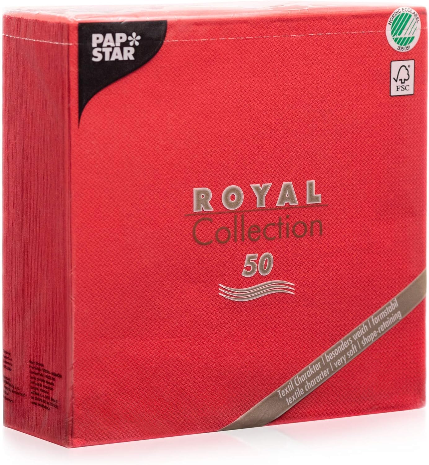 Papstar Royal Collection 11607 Serviettes with 1/4 Fold 40 x 40 cm Red Pack of 50 — image 1