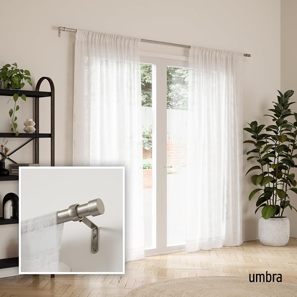 UMBRA CAPPA MODERN 1″ CURTAIN ROD, INCLUDES 2 MATCHING FINIALS, BRACKETS & HARDWARE, NICKEL