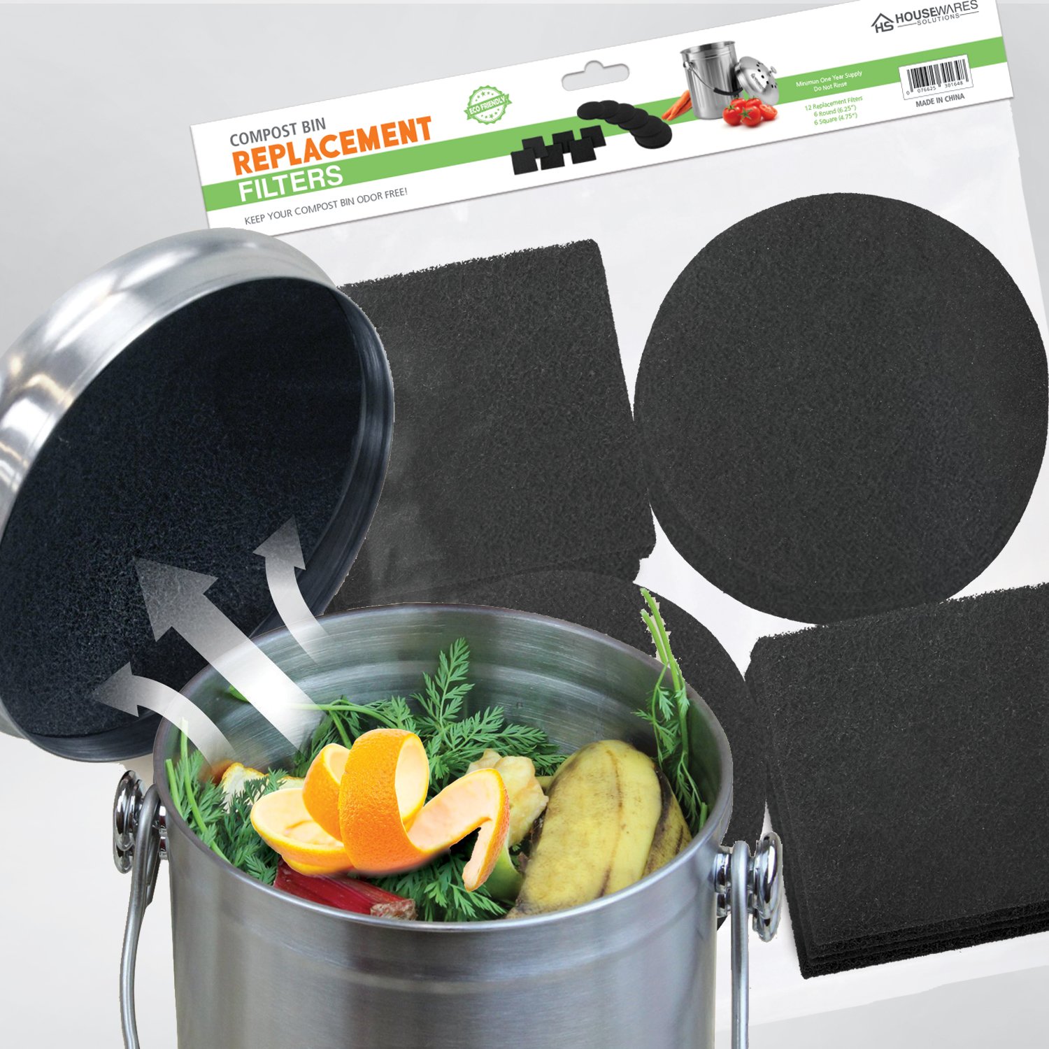 12 pièces filtres à charbon actif Poubelle à compost de remplacement de