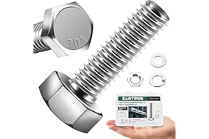EASTPUK 5/16-18 x 1" Hex Head Bolts Screws with Nuts, Flat & Lock Washers, 304 Stainless Steel Bolts and Nuts External Hex Dr