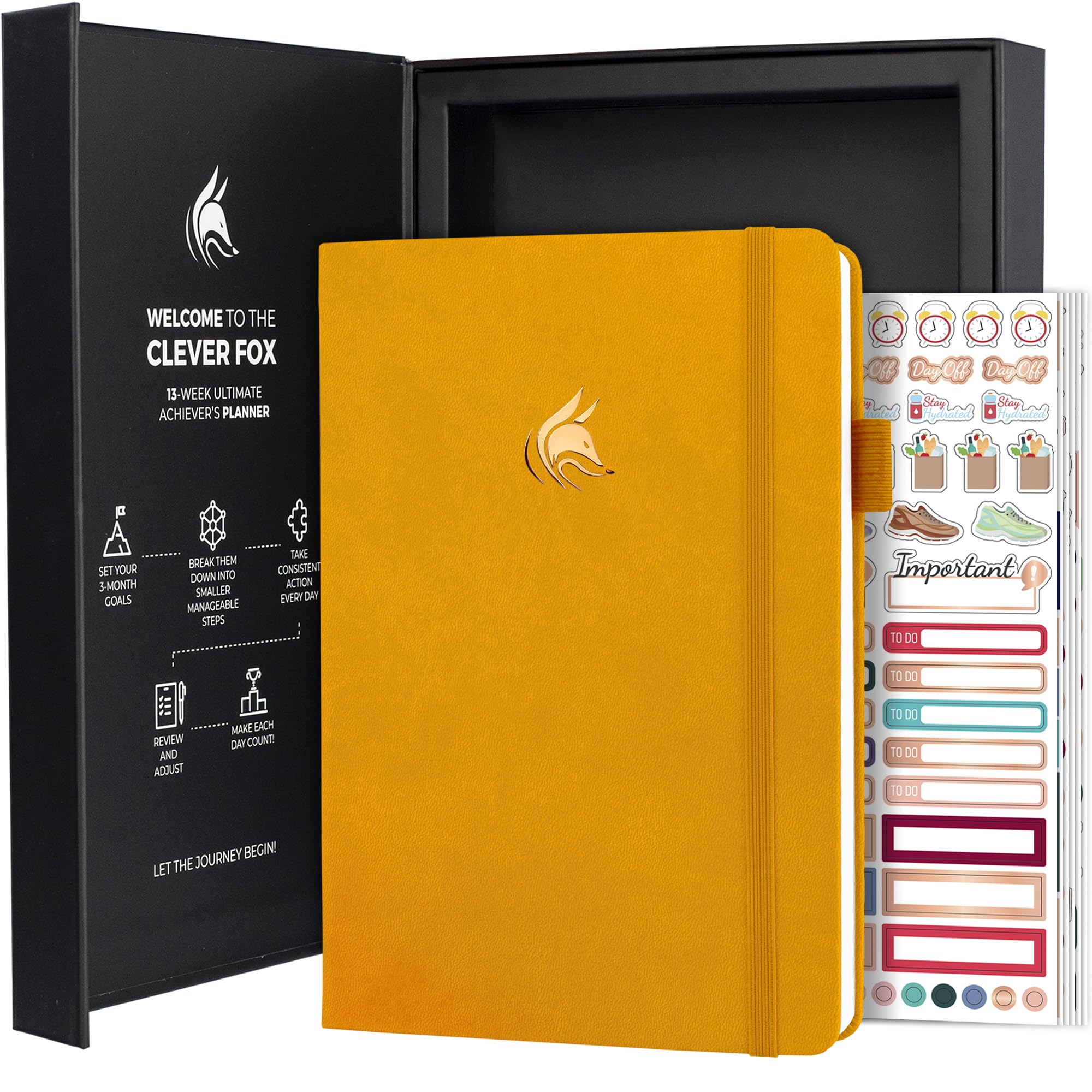 Clever Fox Ultimate Achiever’s Goal Planner - Focus & Productivity 90 Day Journal. Daily Weekly Monthly Planner Organizer & Hourly Schedule Notebook - Undated, Hardcover, A5 Size, Amber Yellow