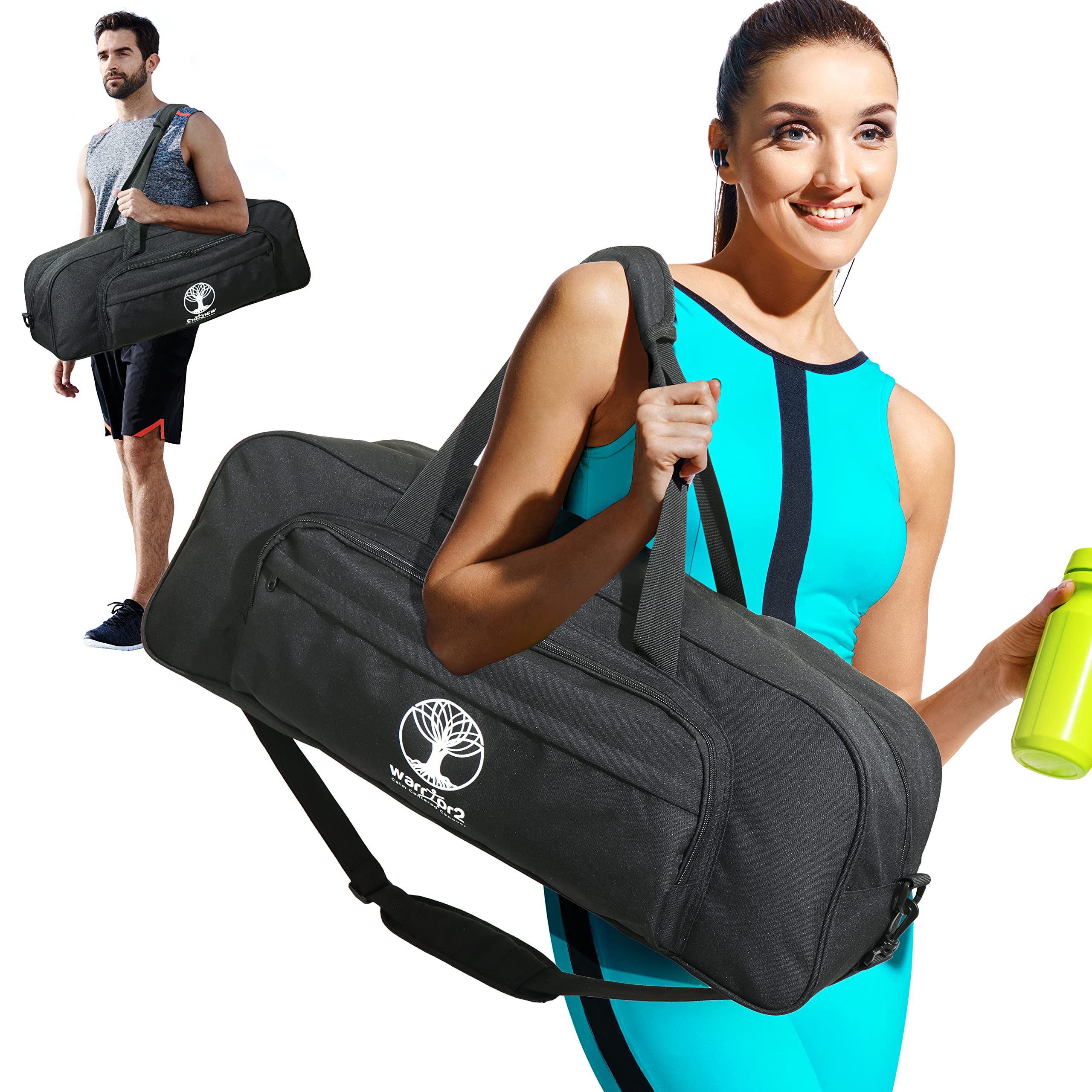 WARRIOR2 Yoga Mat Bag, 8-Pocket Gym Bag Fits 1/2" Thick Mat & Yoga Blocks, Detachable Straps | Large Gym Bag with Mat Holder for Women, Men. Duffle, Tote