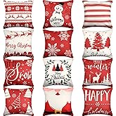 Huwena 12 Pcs Christmas Pillow Covers 18 x 18 Inch Christmas Home Pillow Cases Decorations Christmas Tree Cushion Throw Pillow Covers for Home Farmhouse Sofa Holiday Decor(Red)