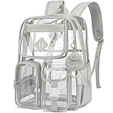 Clear Backpacks for School, Heavy Duty PVC Transparent Bookbag for Girls Boys See Through School Bag Back Pack (Grey)