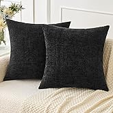MIULEE Halloween Pack of 2 Couch Throw Pillow Covers 20x20 Inch Soft Black Chenille Pillow Covers for Sofa Living Room Solid Dyed Pillow Cases