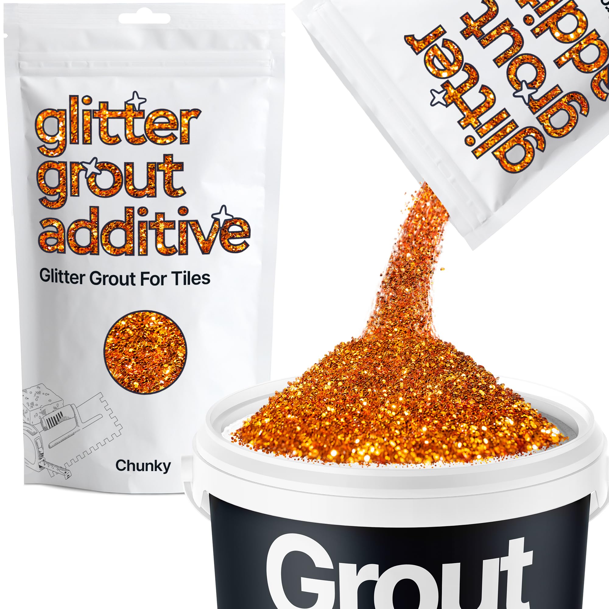 Hemway Copper Glitter Grout Additive Chunky 100g Metallic Flakes for Adding Sparkle to Kitchen & Bathroom Tiles | Enhance Your Indoor Grouting Projects with a Durable Sparkly Effect