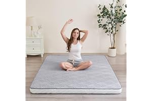 Zelladorra Japanese Floor Mattress, Quilted Futon Mattress with Anti-Slip Bottom, Foldable Floor Bed with Storage Bag and Straps, (Light Grey, Full)