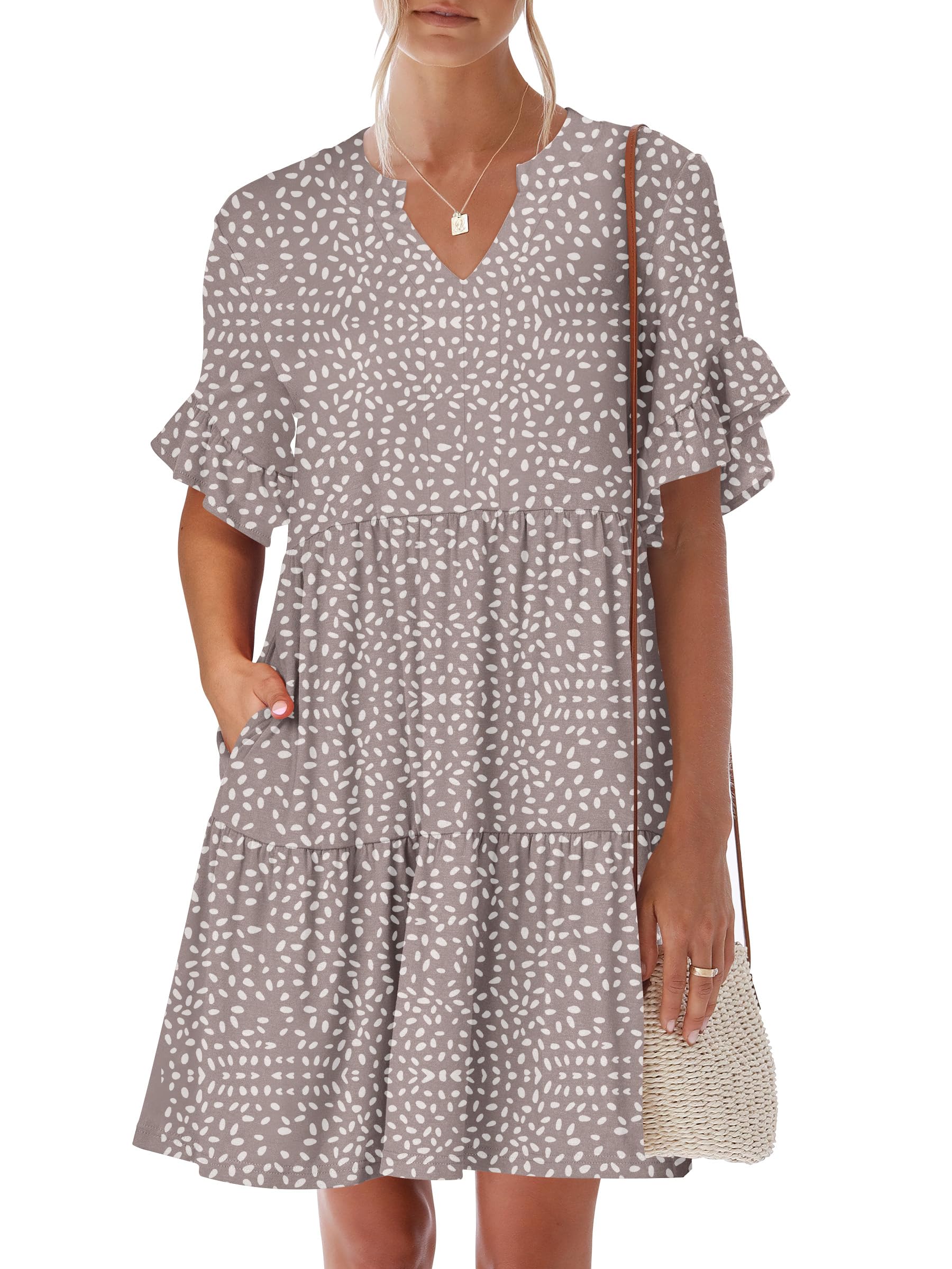 ANRABESS Womens Summer 2025 Trendy Ruffle Short Sleeve V Neck A Line ...
