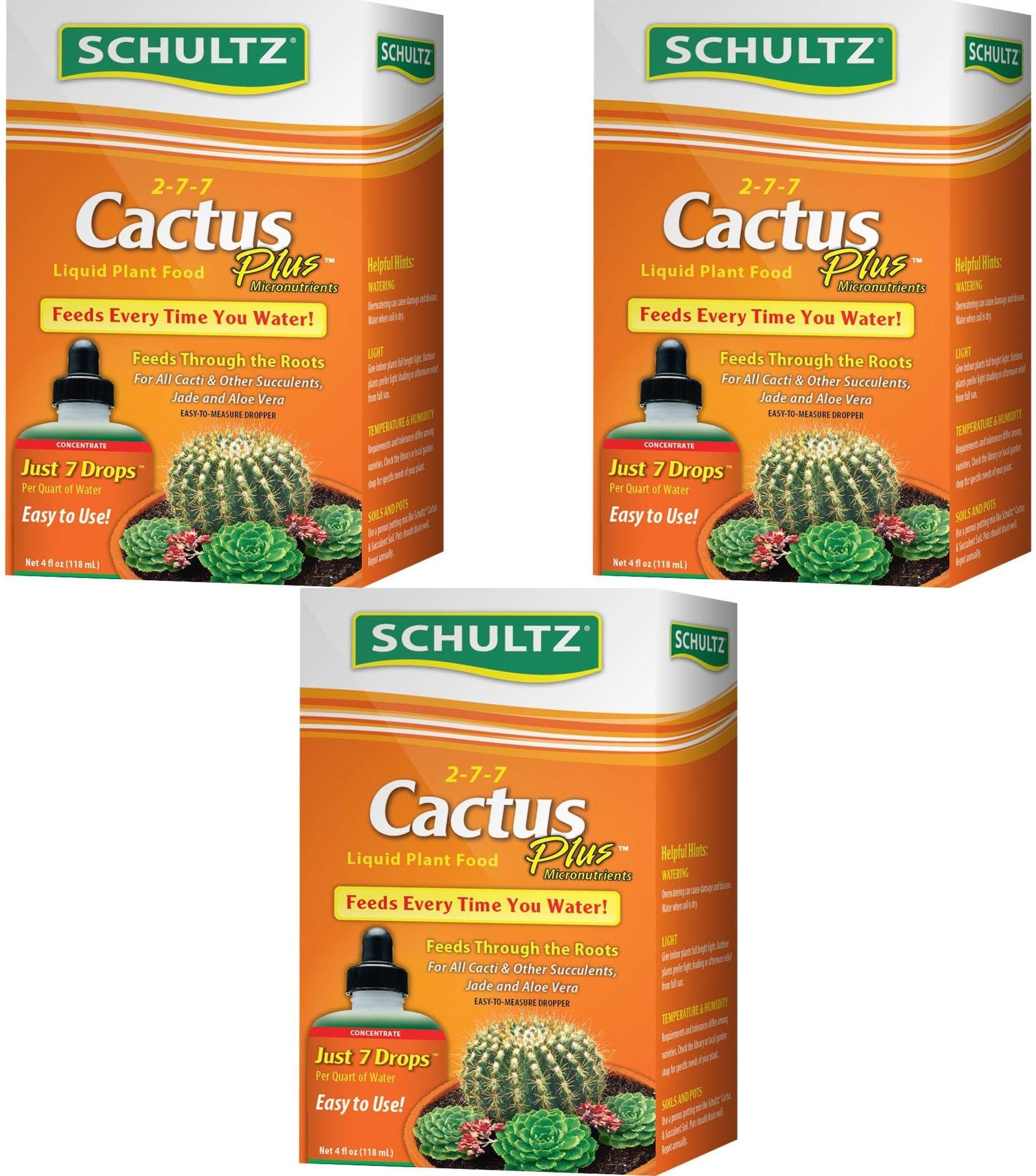 SchultzCactus Plus 2-7-7 Liquid Plant Food, 4-Ounce Pack of 3