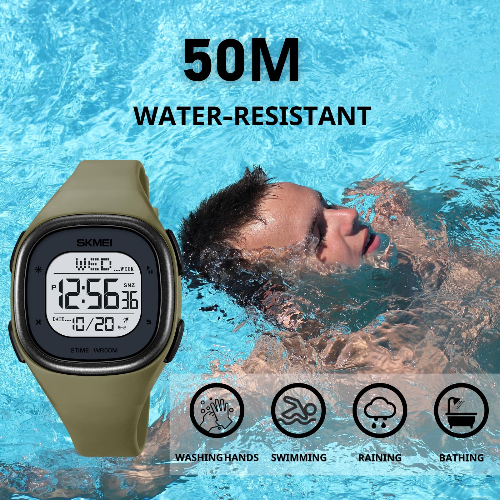 CakCity Mens Digital Watch Waterproof Wrist Watch for Women Sport Watch with Stopwatch Countdown Dual Time Square Digital Watches for Unisex