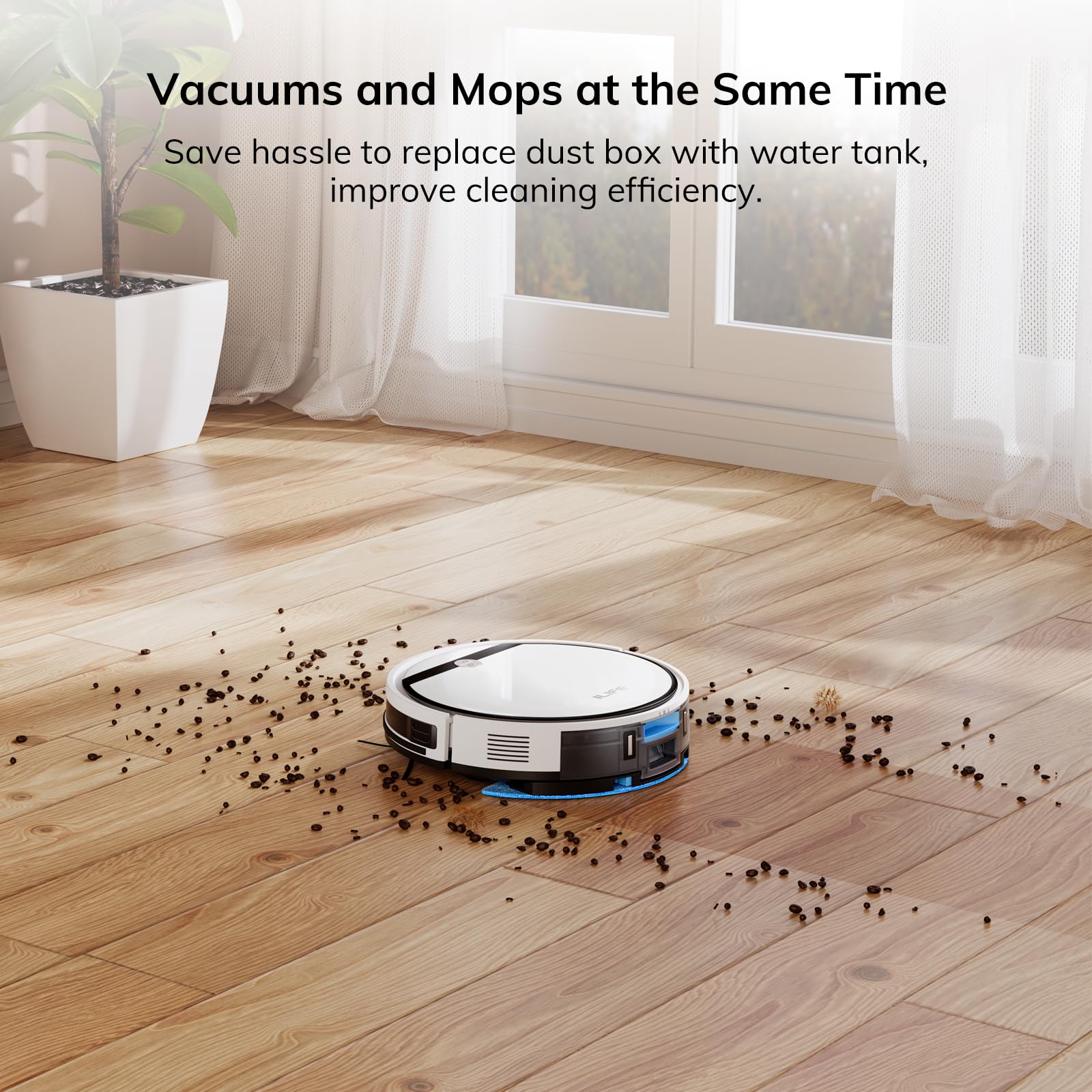ILIFE Robot Vacuum and Mop Combo, V3s Pro Upgraded, Compatible with 2.4GHz WiFi/Alexa/Google, 120mins, 3000Pa, 2-in-1 Mopping Robotic Vacuum Cleaner, Path Route, for Pet Hair, Hard Floor, Carpet (V3x)