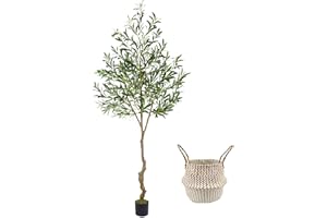 Warmplants Artificial Olive Tree, 7ft Tall Fake Olive Leaves Plant with Basket, Indoor Outdoor Faux Olive Topiary Silk Tree f