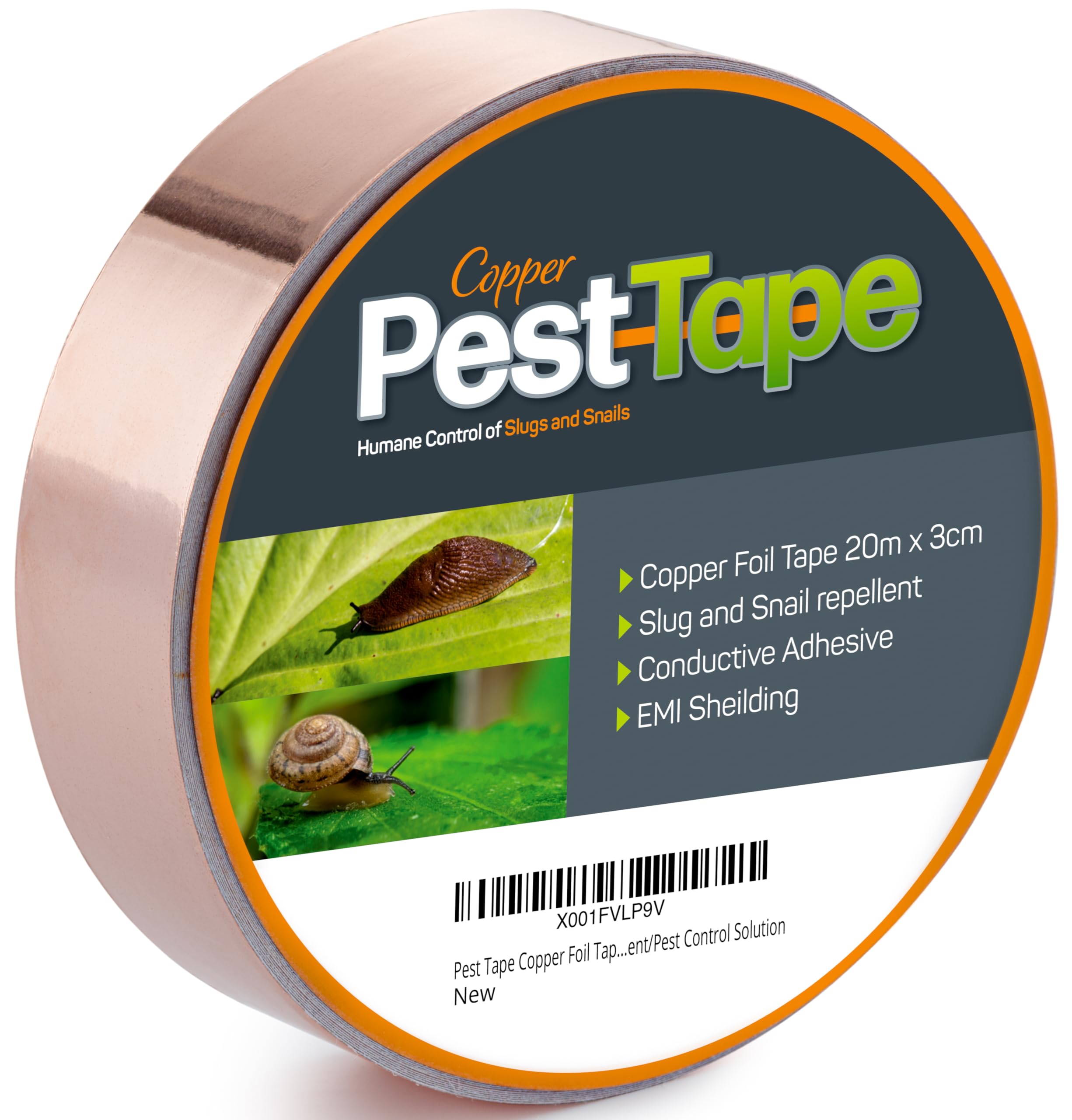 Copper Slug Tape 30mm x 20M – Slug & Snail Repellent Barrier, Pet Safe & Chemical-Free, Copper Tape for Slugs, EMI Shielding and Crafts, Weatherproof Garden Protection (30mm x 20M)