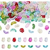 Craftora 220Pcs Transparent Glass Flower Leaf Beads Crystal Clear Tulip Floral Buds Lampwork Beads for Jewelry Making Bracelets Necklace DIY Craft Accessories Spring Summer