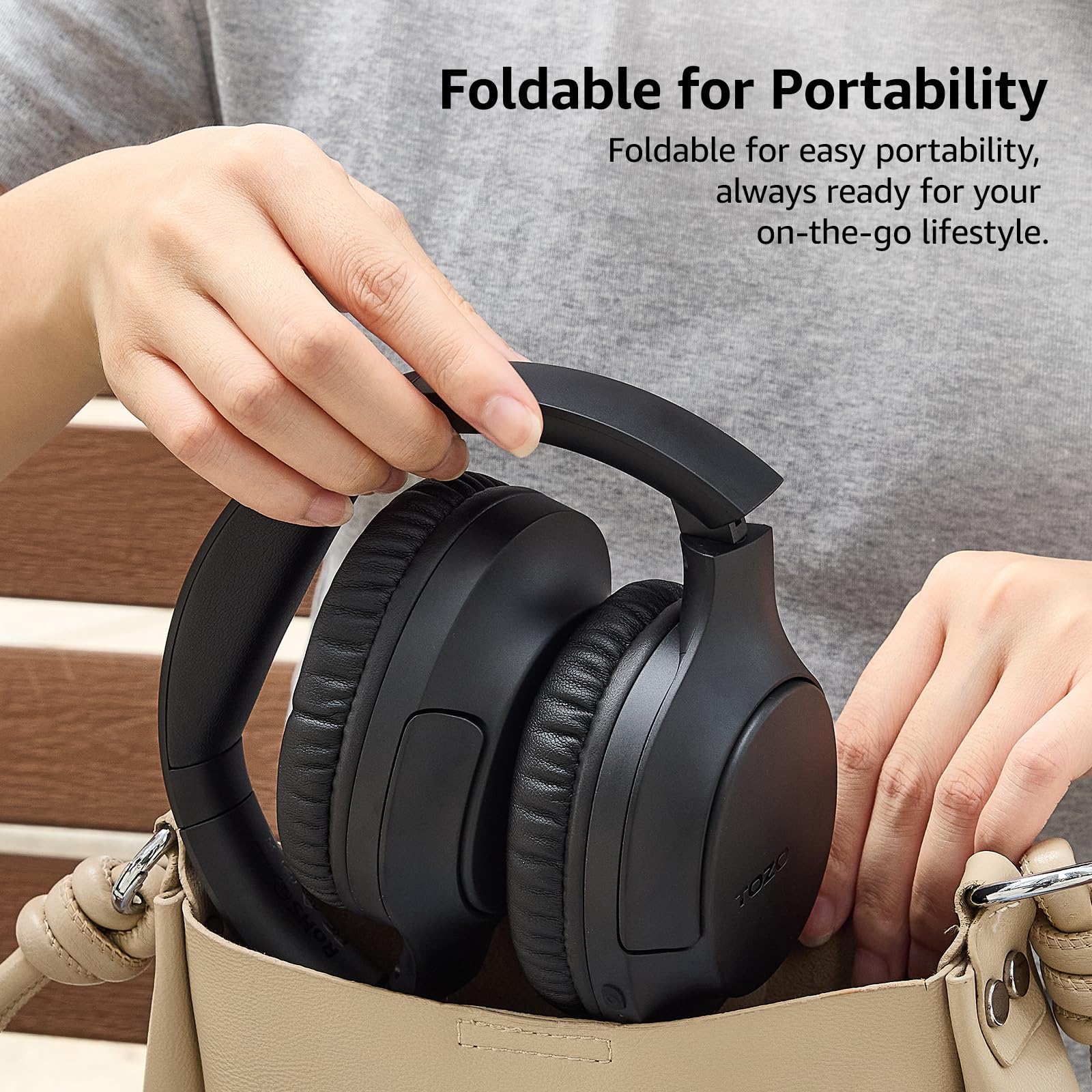 TOZO HA1 Bluetooth 5.4 Over Ear Headphones, 70H Playtime with Mic, Foldable Wireless Headset, Deep Bass Stereo Sound Customizable 32 EQ Music Mode Via Button & App for Travel and Home, Upgraded