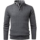Voyagile Men's Mock Neck Sweater Quarter Button Pullover Cable Knit Winter Sweaters Knitted Knitwear