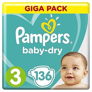 Pampers Baby-Dry Windeln Größe 3 (6–10 kg), Luftkanäle für atmungsaktive Trockenheit die ganze Nacht, Giga Pack, 1er Pack (1 