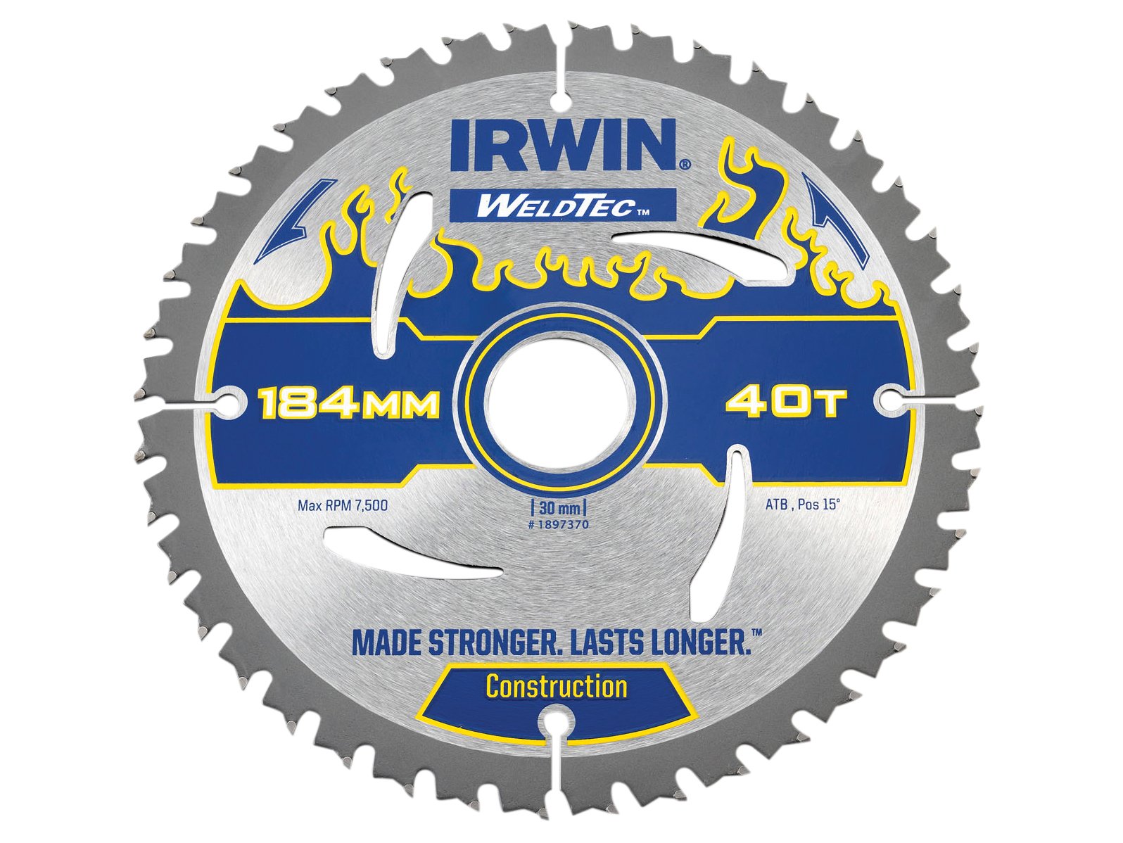 IRWIN IRW1897370 184 x 30mm 40-Teeth Weldtec Circular Saw Blade with ATB Tooth Grind