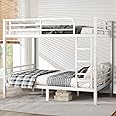 XUWANSHANG Full Over Full Bunk Bed Frame, Heavy Duty Metal Loft Bed for Adults/Teens, 400/600LB Capacity w/Ladder & Guardrail, Noise-Free Steel Slats, No Box Spring Required, White