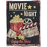 Movie Blanket for Adults Kids, Flannel Movie Blankets Gifts, Vintage Cinema Popcorn Movie Throw Blanket for Sofa Couch Bed Living Room Soft Warm Cozy Movie Decor 60" x 50"