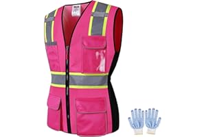 JKWEARSA Women Safety Vest, Multi Pockets High Visibility Reflective Breathable Mesh Work Vest For Lady, Durable Zipper