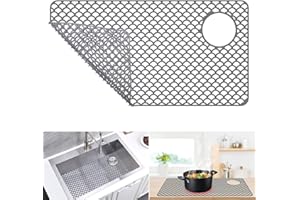 HIGHYDROLED Sink Protectors for Kitchen Sink, 28.1"x 15" Heat-resistant Sink Mat, Non-Slip Kitchen Sink Mat, Silicone Sink Protector for Protection of Stainless Steel Sink with Right Drain Grey