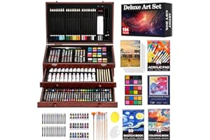 COOL BANK 194 Piece Deluxe Art Set, Painting Drawing Art Supplies with 4 Drawing Pads, Acrylic Paints, Crayons, Colored Pencils Set in Wooden Case, Art Kit Gift Box for Kids, Teens, Adults, Artists, Beginners