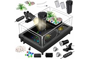 GOZILLA Small Turtle Tank Kit(Tank+Lamp+Filter), Acrylic Turtle Starter Kit with Adjustable Lamp, Reptile Habitat and Terrarium with Multi-Functional Areas for Small Reptiles. (Black Kit)