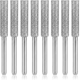 Alrhso 8 Pack 3/16" High Hardness Titanium Diamond Chainsaw Sharpener Stone Bit Diamond Chainsaw Sharpener Burr Chainsaws Sharpening Kit for Electric Chain Wheels Grinding Wood Jewelry(Silver)