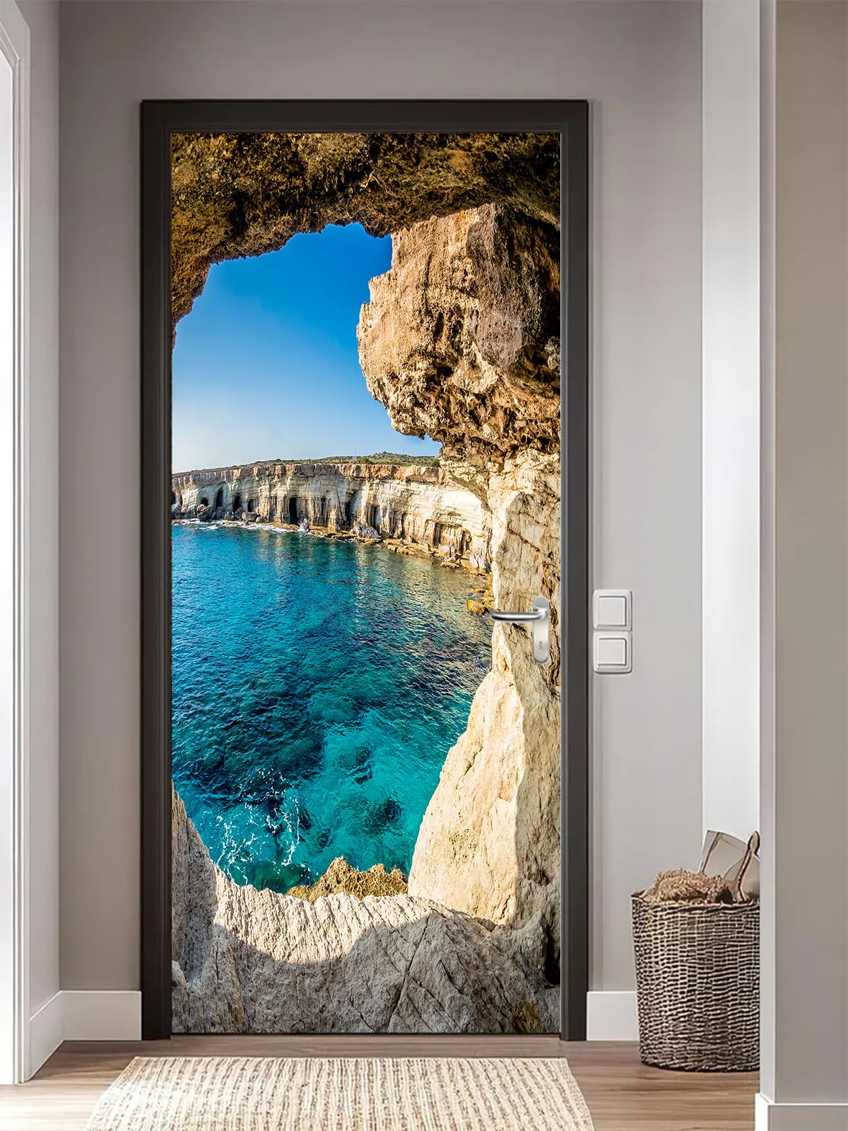 FLFK 3D Door Stickers Peel and Stick 77x200cm,Self-Adhesive Door Murals Wallpaper Poster Cave Seascape Decals for Home Decor(2Pcs/Set)