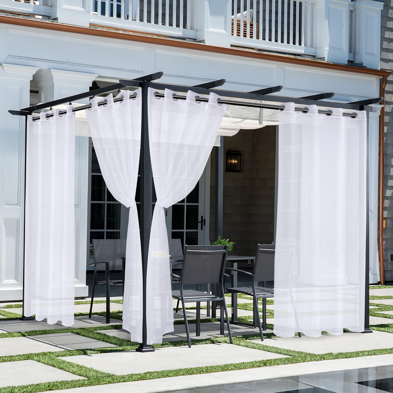 Outdoor Curtains - Aloft Sheer Outdoor Curtains for Patio - Waterproof White Voile Drapes Grommet Top Indoor/Outdoor Sheer Curtain for Front Porch, Pergola, Cabana and Gazebo, 54 x 84 inch, 1 Curtain Panel