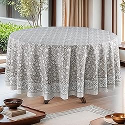 Ridhi Taupe 100% Cotton Round 110 Tablecloth Hand
