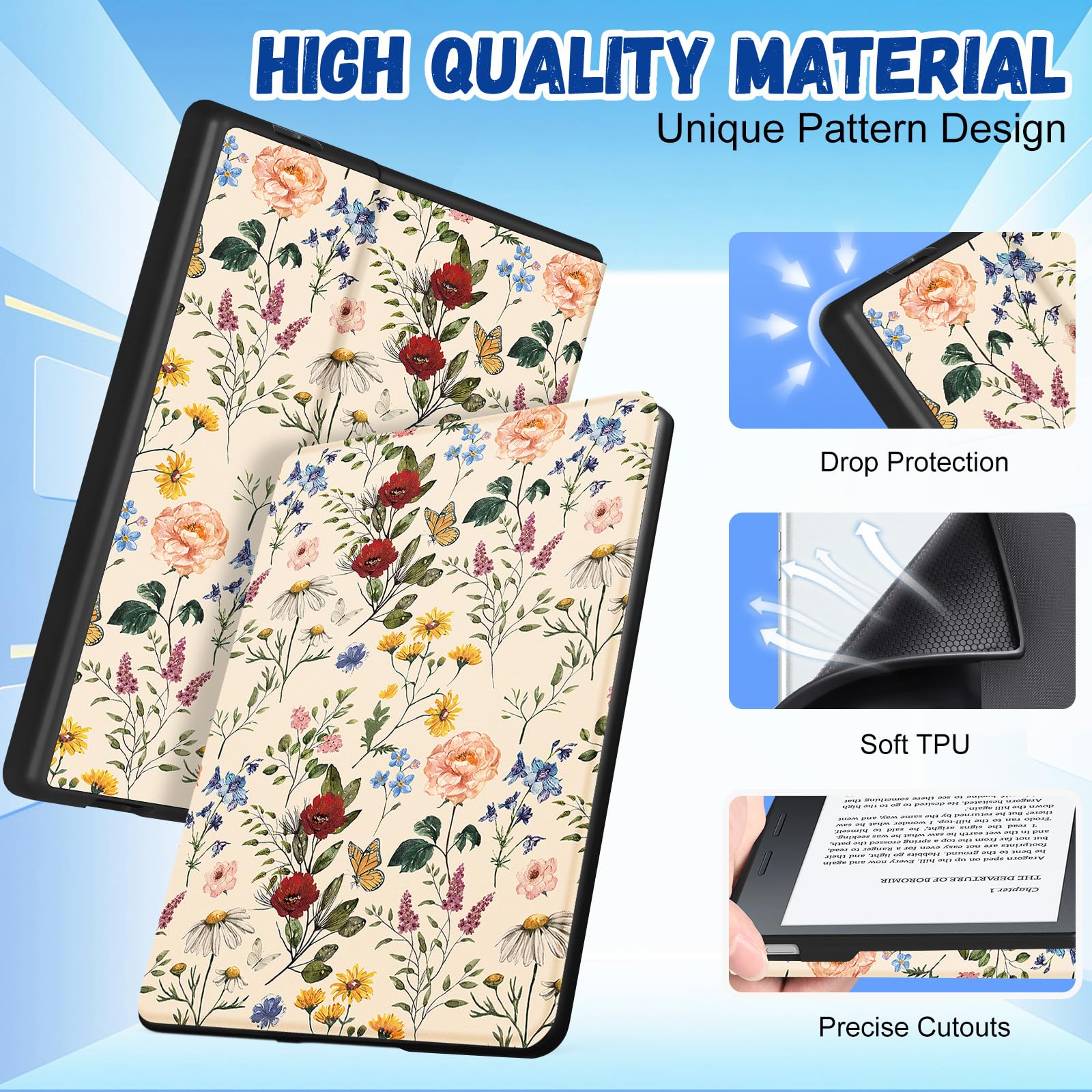 for Kindle Oasis case 7 Inch (10th Generation 2019, 9th Generation 2017) Women Girls Cute Floral Folio E-Reader Covers Pretty Auto Wake/Sleep for Amazon Kindle Oasis 10th/9th Gen Cases 7”